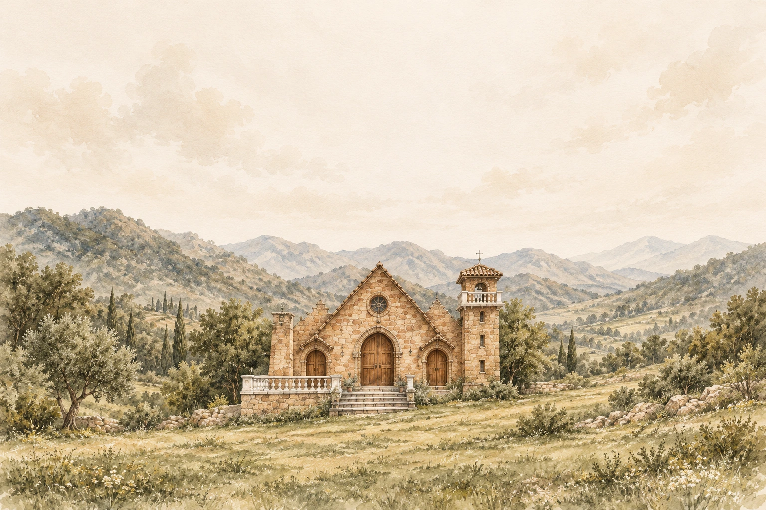 Acuarela de la capilla de nuestra boda